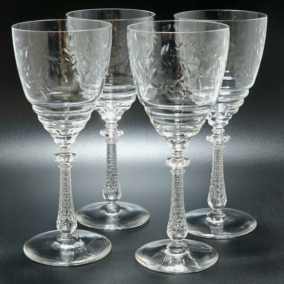 4 Rock Sharpe Dixie Wine Glasses 7.75" goblets vtg Depression glass cut glass - Picture 1 of 6